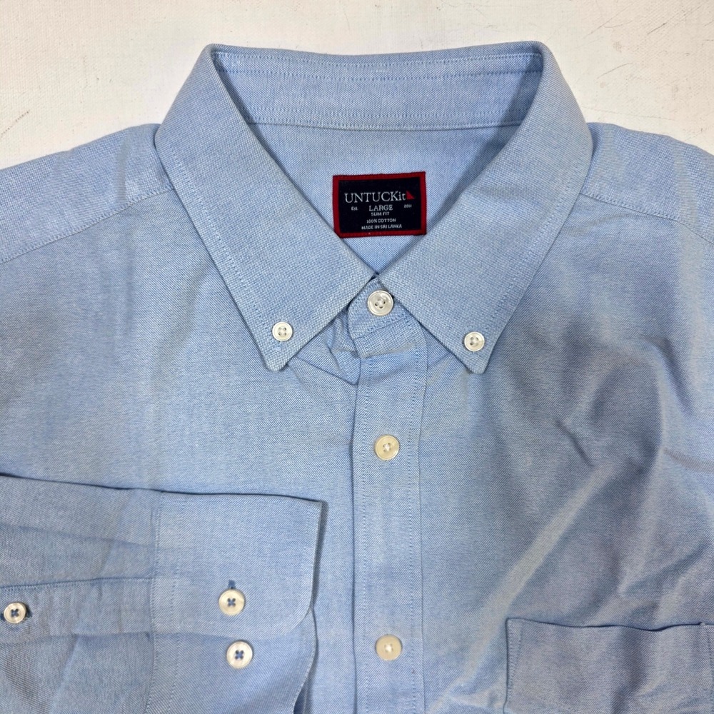 UNTUCKit Picardan-Blue Button Down Shirt Mens Large Blue Slim Fit Oxford 41441